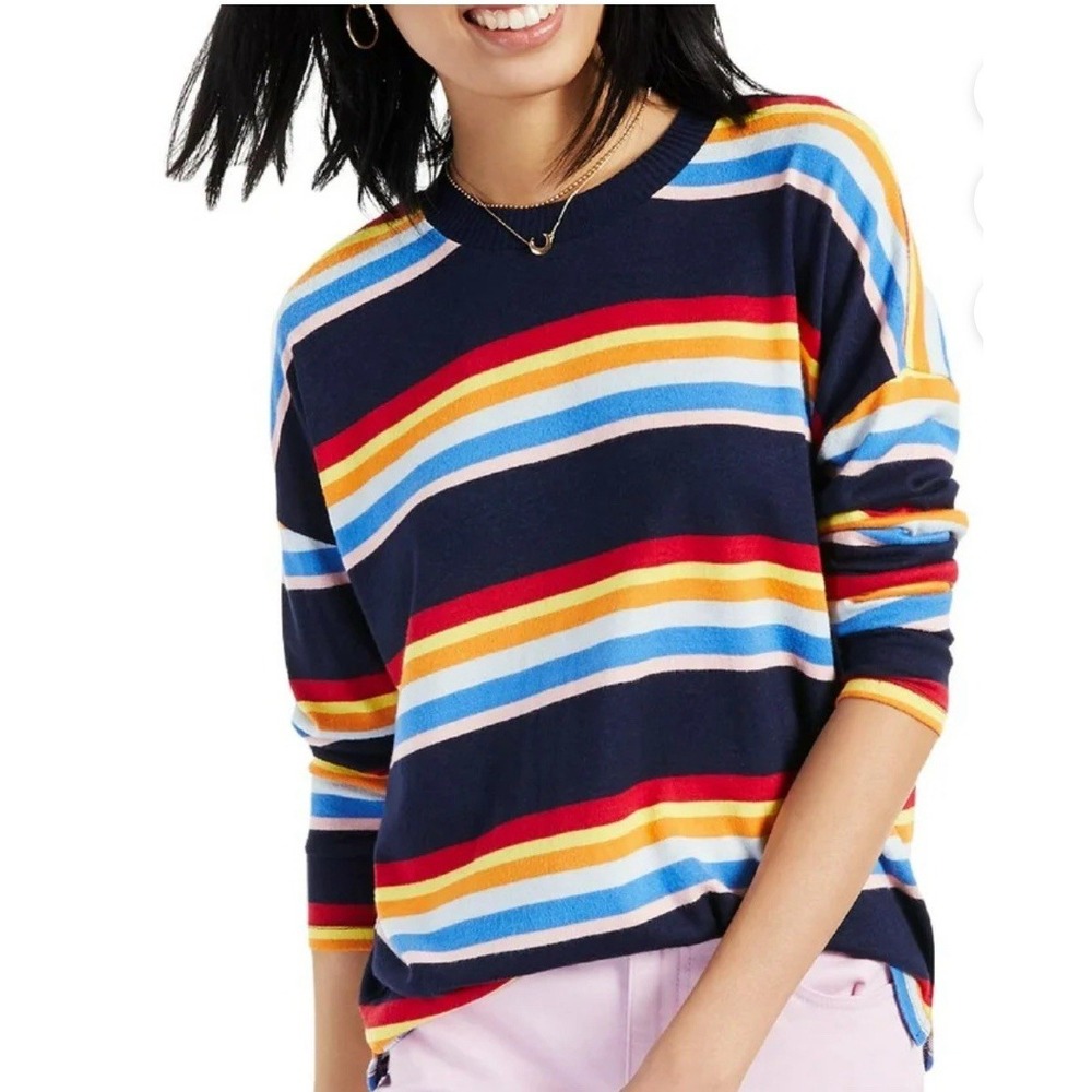 Style & Co. Womens Striped Pullover Sweatshirt Blue size Small